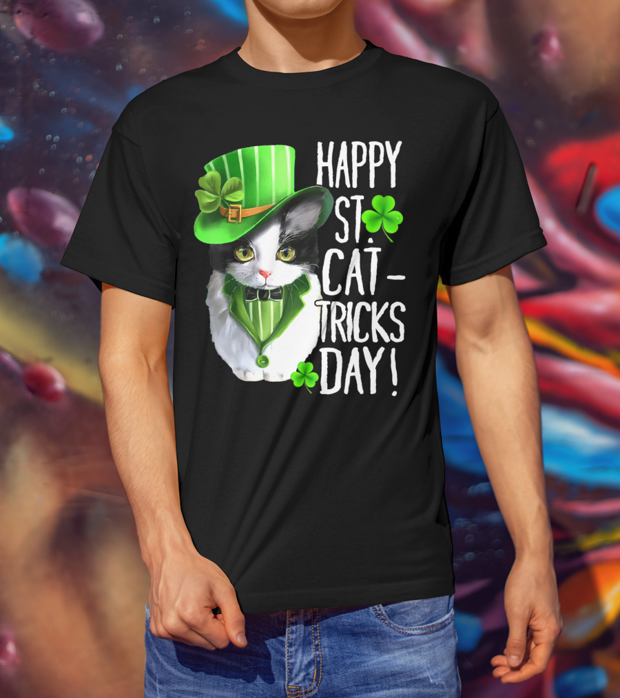Happy St. Cat-Tricks Day Leprechaun Cat Shamrock T-Shirt
