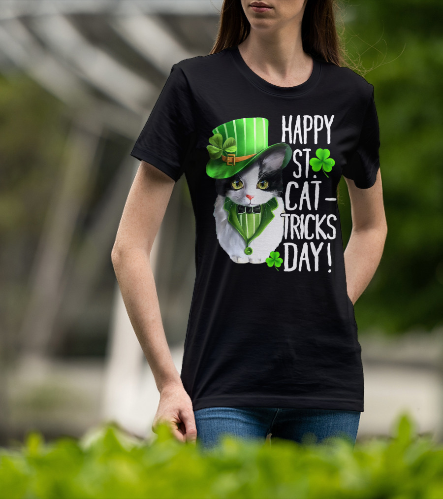 Happy St. Cat-Tricks Day Leprechaun Cat Shamrock T-Shirt