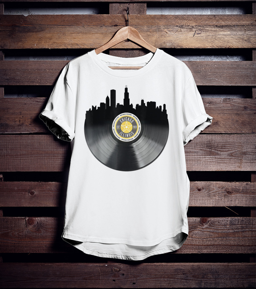 Chicago Illinois Vinyl Record Skyline EST 1833 T-Shirt