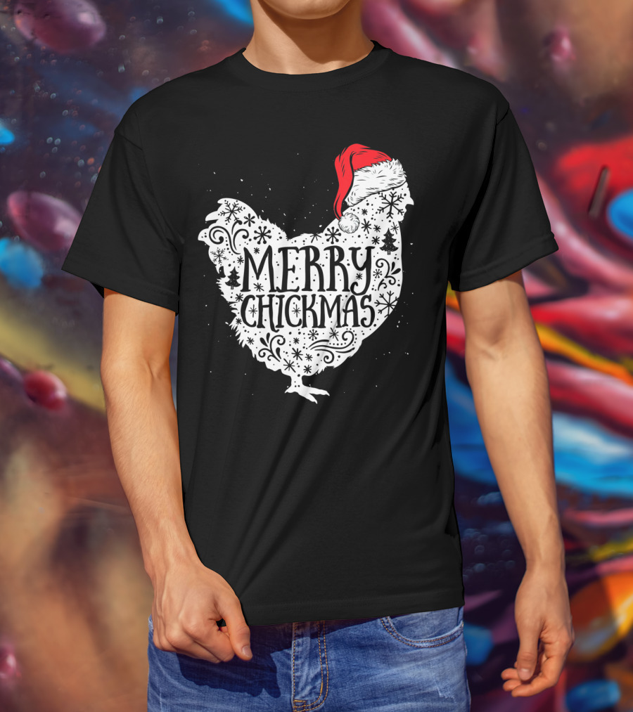 Merry Chickmas Chicken With Santa Claus Hat T-Shirt