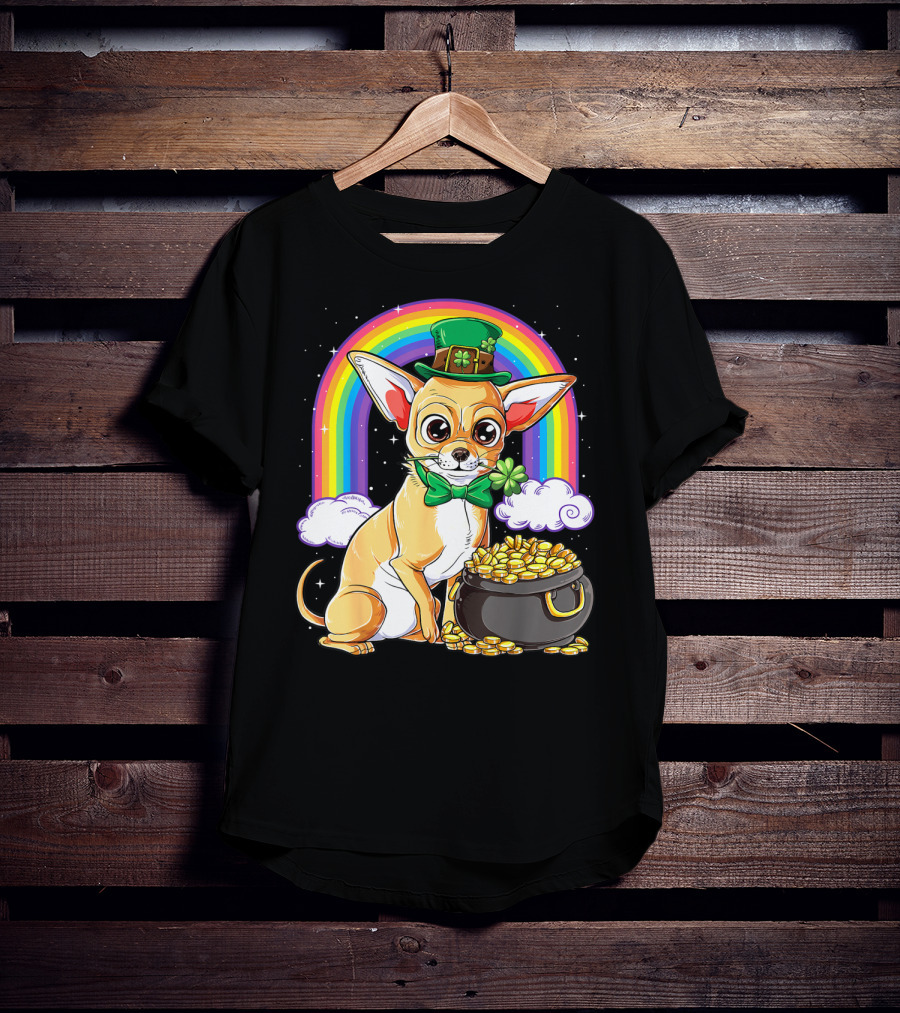 Chihuahua St Patricks Day Leprechaun Rainbow Pot Of Gold T-Shirt
