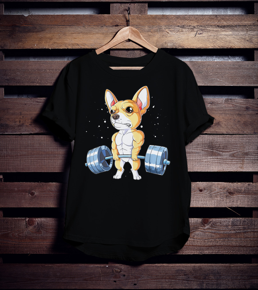 Chihuahua Weightlifting Deadlift Funny Men Fitness Gym T-Shirt