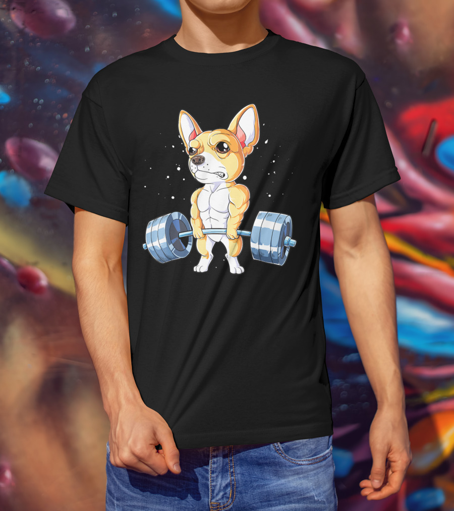 Chihuahua Weightlifting Deadlift Funny Men Fitness Gym T-Shirt