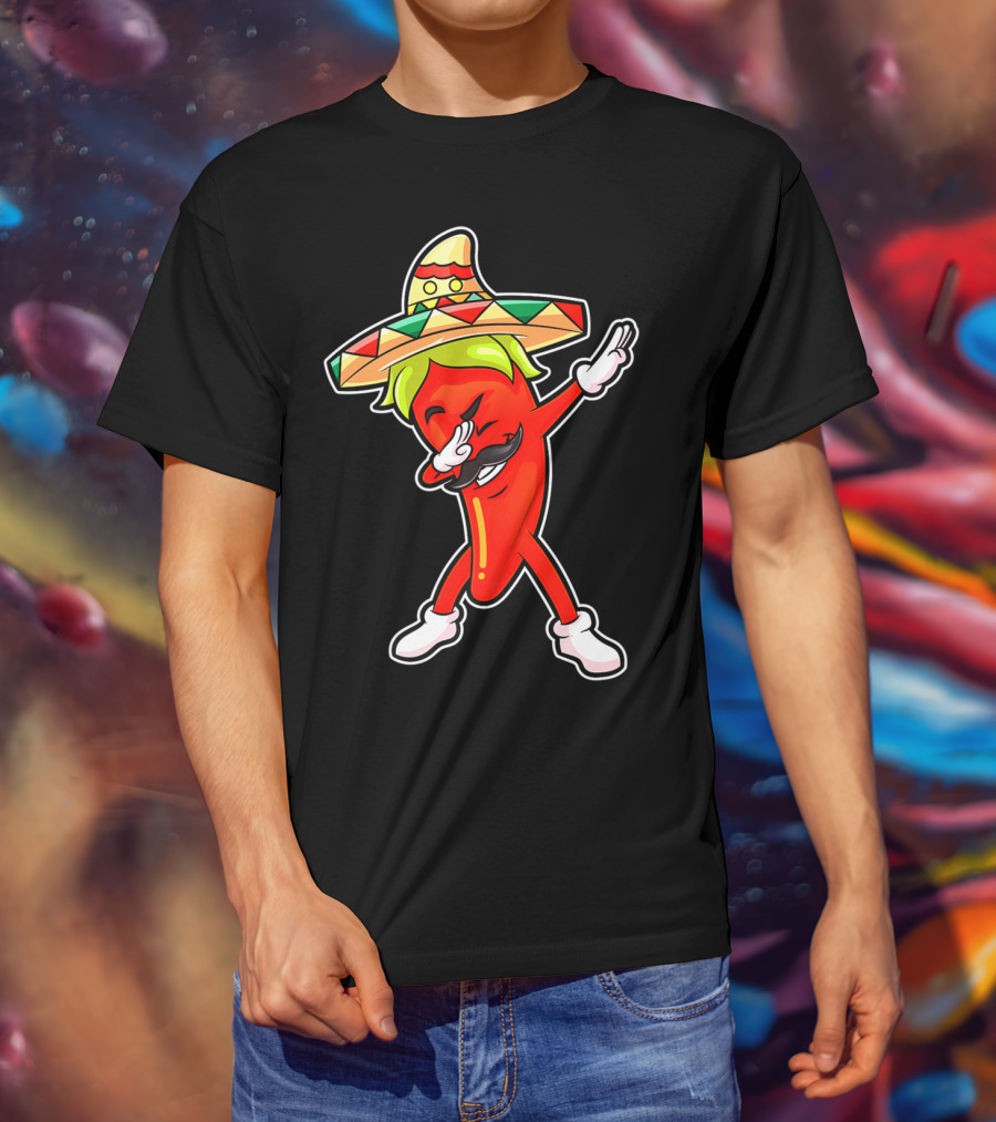 Chili Dabbing Pepper With Sombrero Mexican Hot Jalapeno Dab T-Shirt