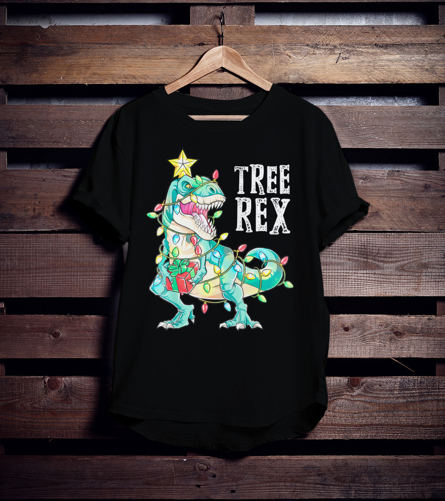 Tree Rex Christmas Kids Dinosaur Lights T-Shirt