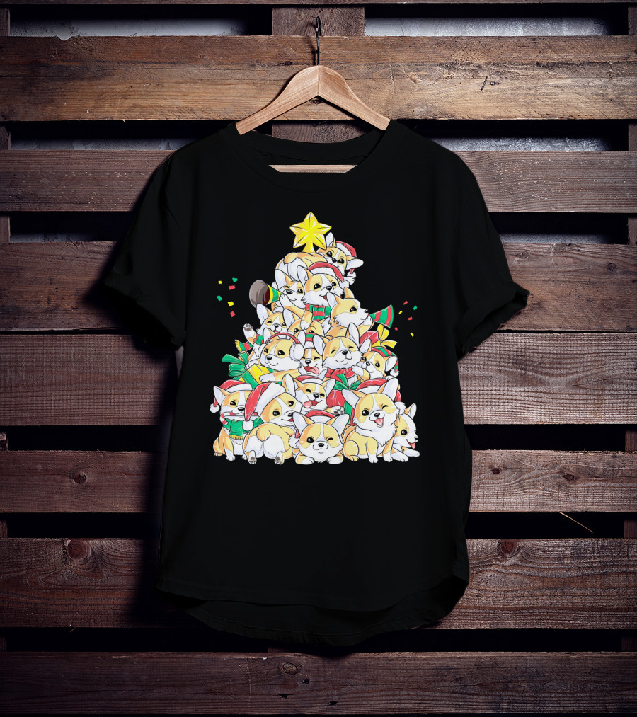 Corgi Christmas Merry Corgmas Xmas Tree Santa Hats T-Shirt