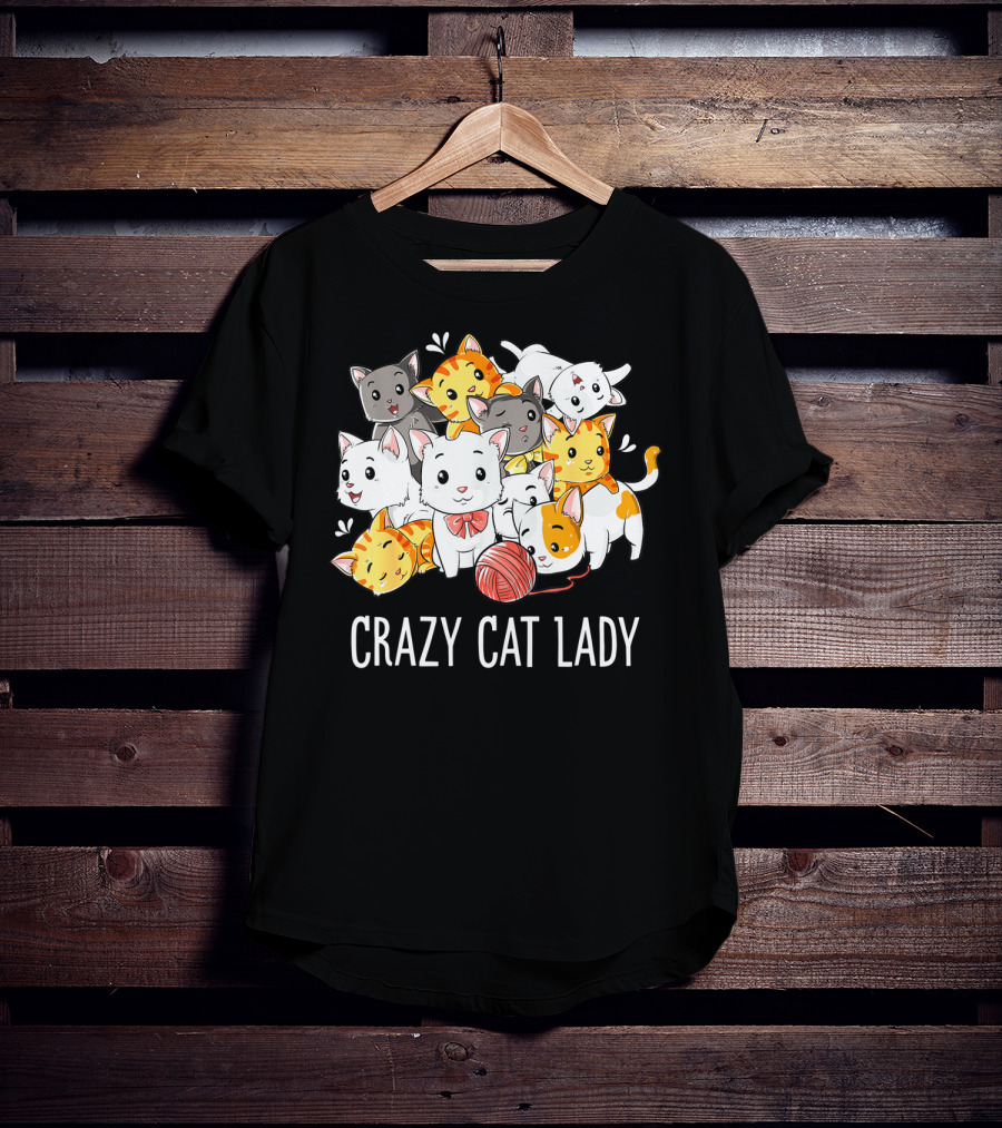Crazy Cat Lady Funny Cats Kitty Kitten Meme With Playful Yarn Ball T-Shirt