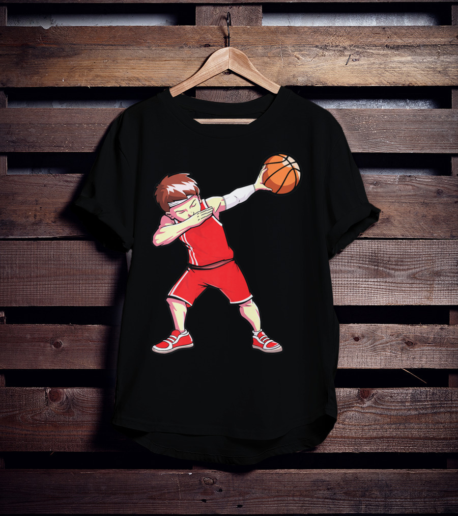 Dabbing Basketball Boy Dab Dance Player In Red Uniform Holding Ball T-Shirt