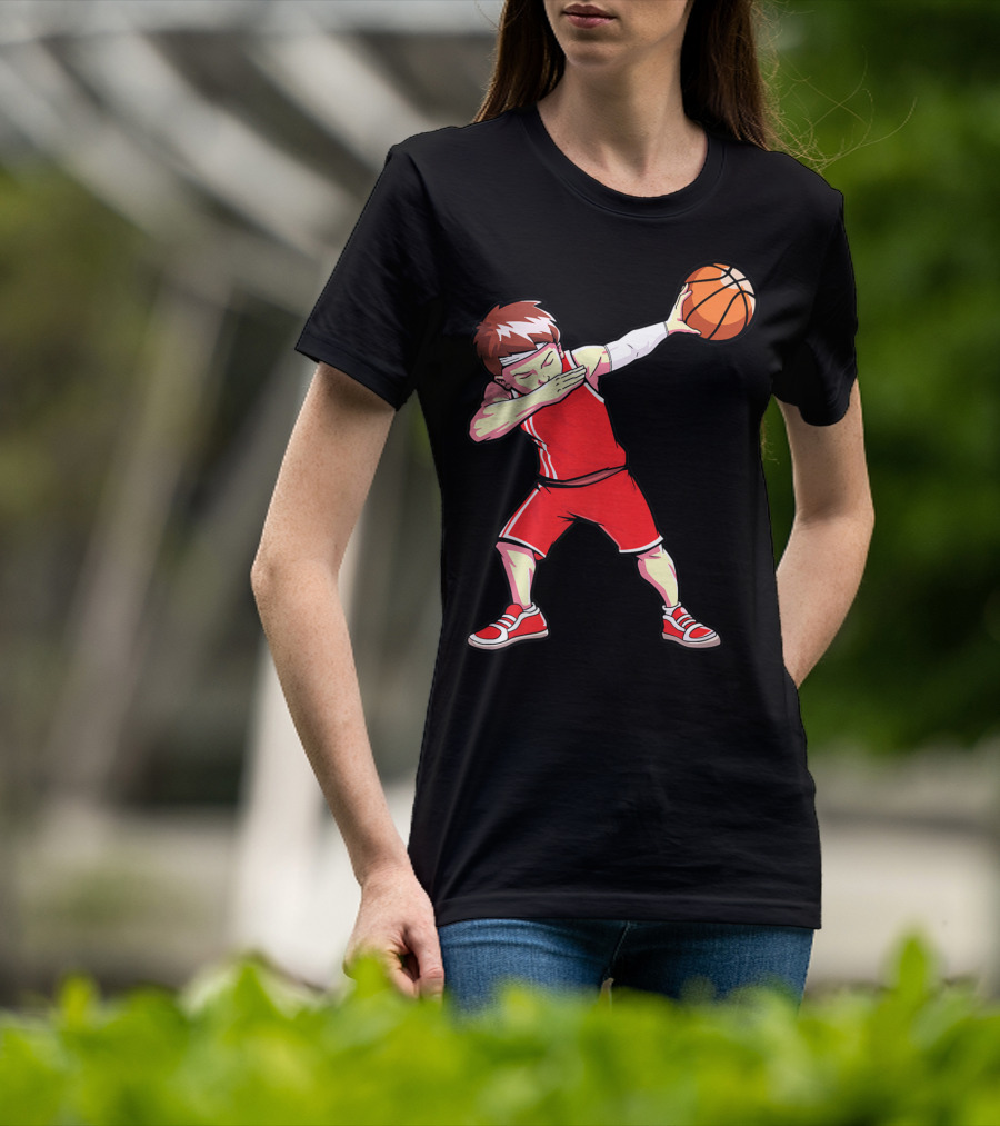Dabbing Basketball Boy Dab Dance Player In Red Uniform Holding Ball T-Shirt