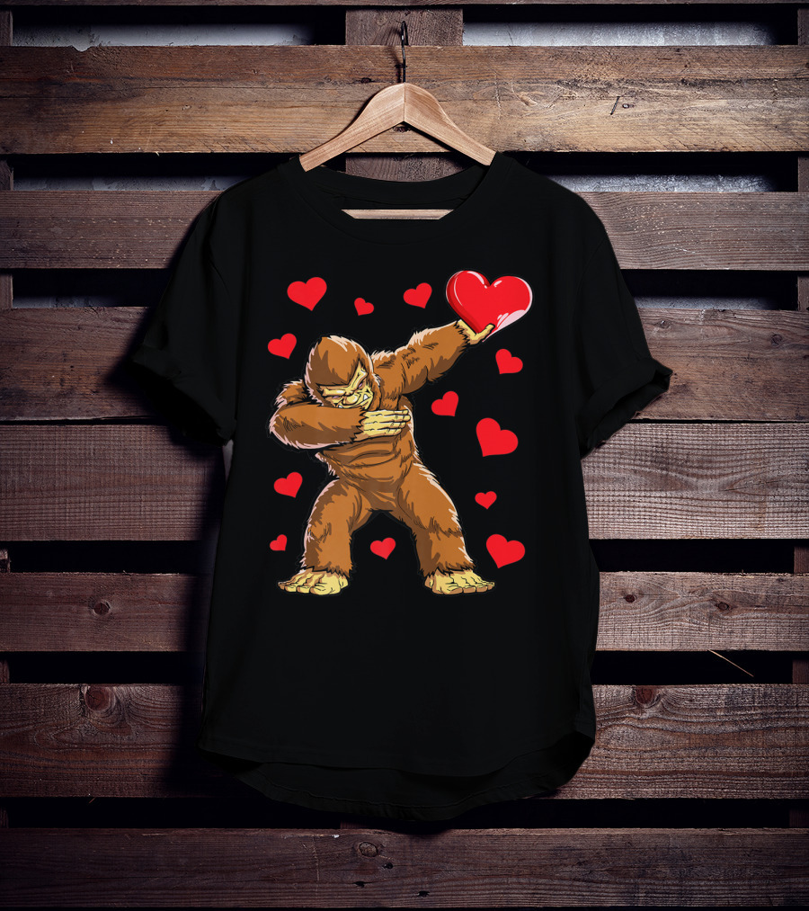 Dabbing Bigfoot With Heart Valentine's Day Boys Men Love T-Shirt