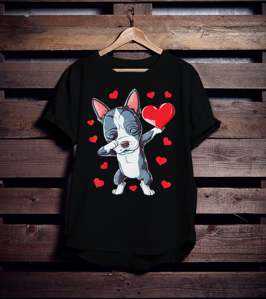 Boston Terrier Dabbing Heart Valentine's Day Dog T-Shirt
