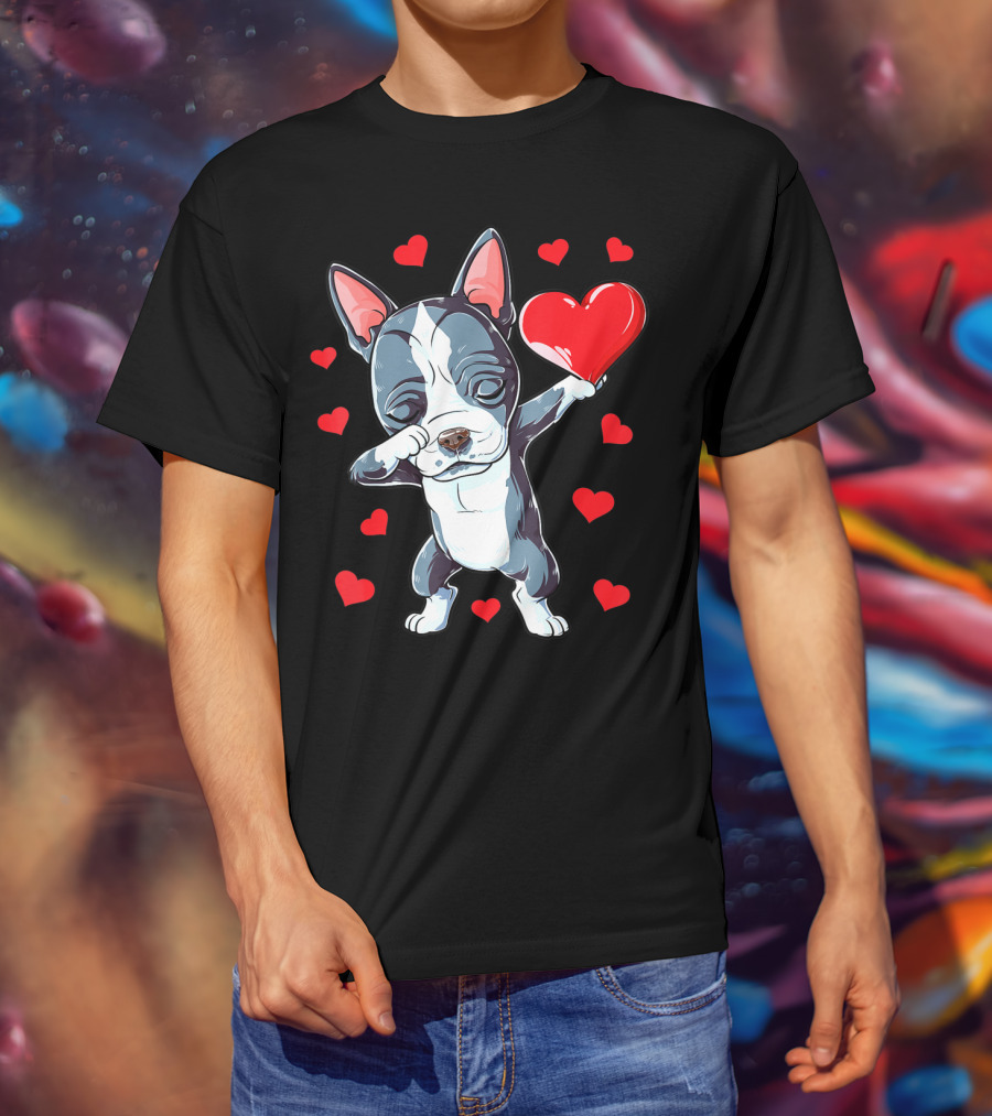 Boston Terrier Dabbing Heart Valentine's Day Dog T-Shirt