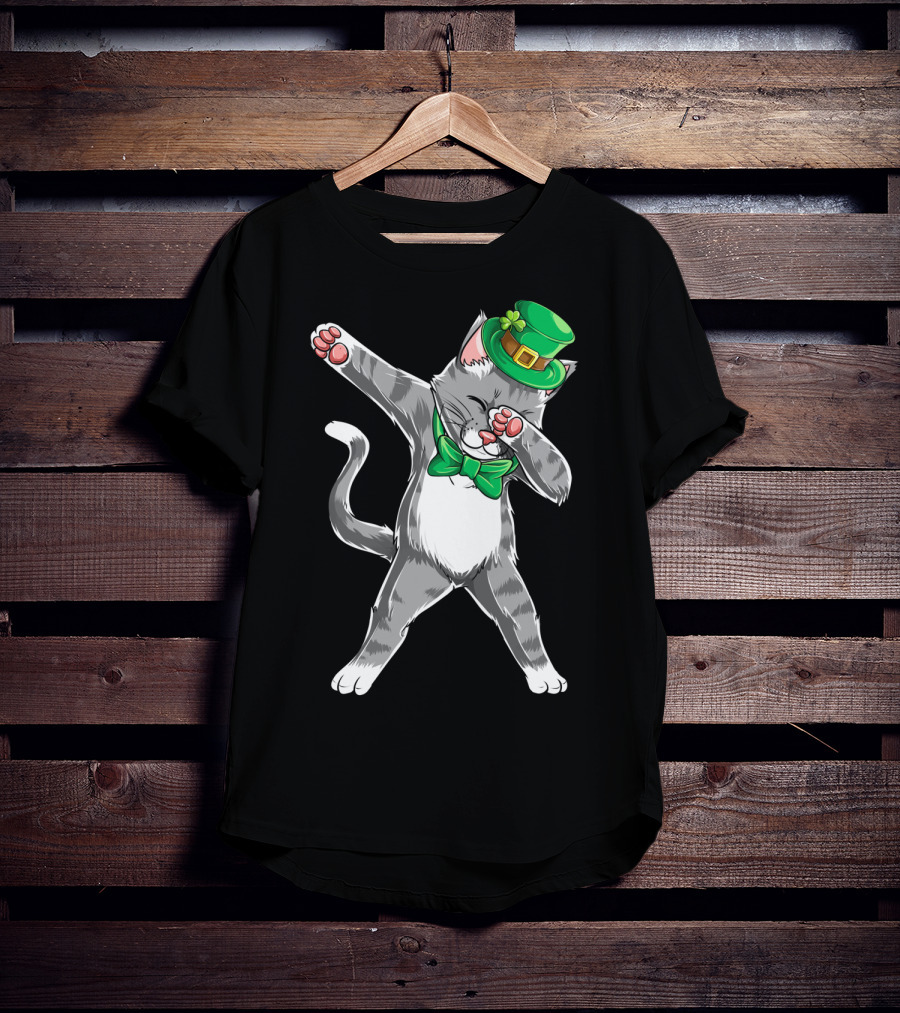 Dabbing Cat Leprechaun St Patricks Day T-Shirt