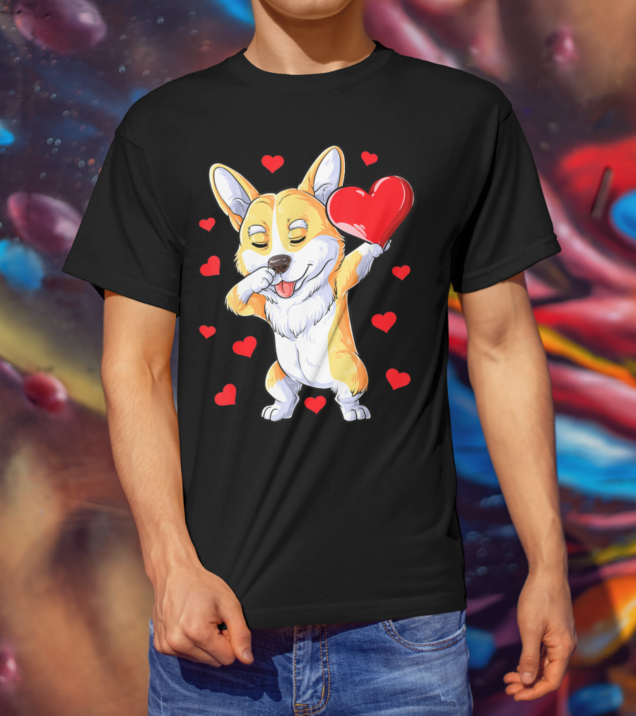 Valentines Day Dabbing Corgi Dog Lover Heart Boys Love T-Shirt
