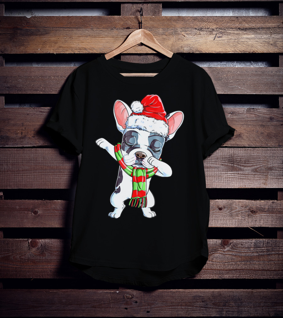 Dabbing French Bulldog Santa Christmas Scarf T-Shirt
