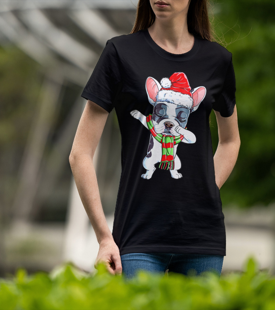 Dabbing French Bulldog Santa Christmas Scarf T-Shirt