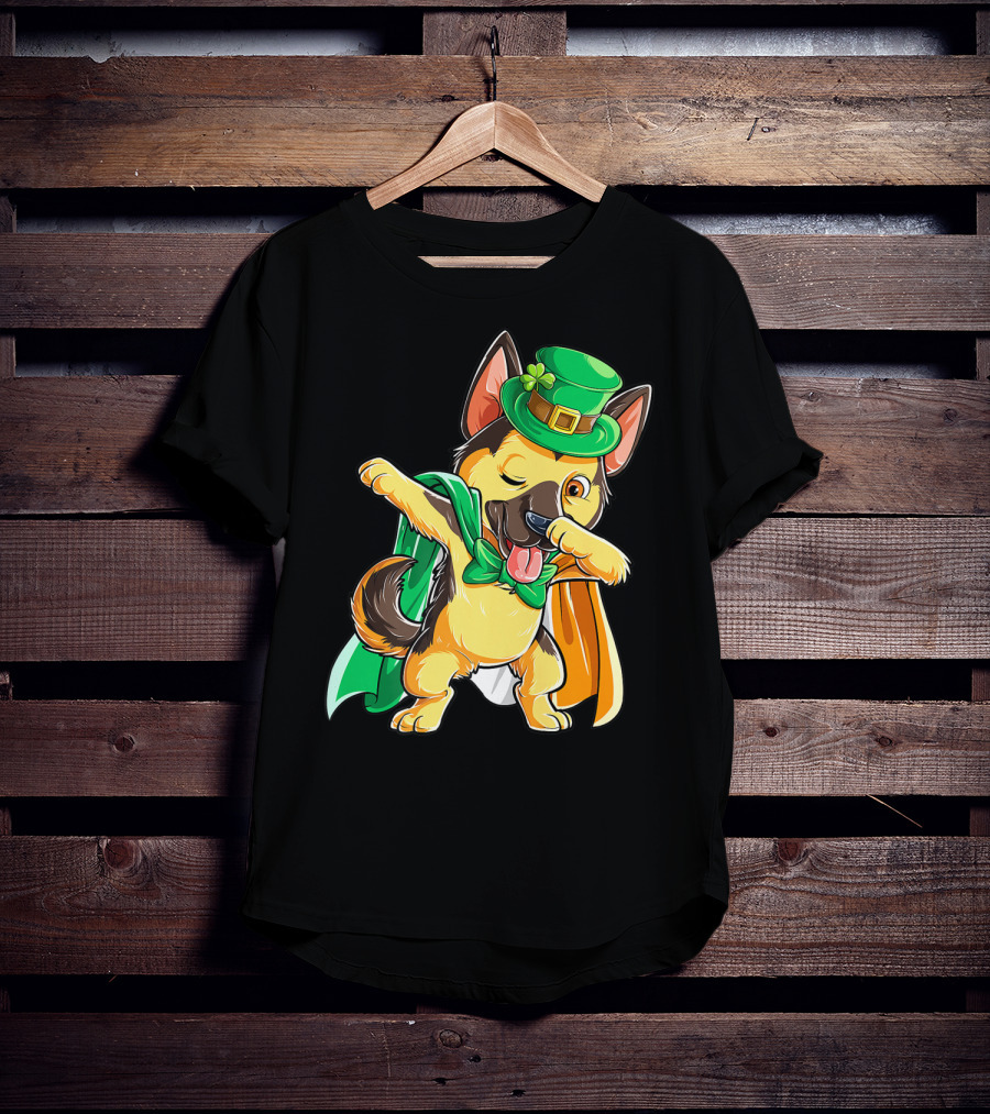 Dabbing German Shepherd Leprechaun St Patricks Day T-Shirt