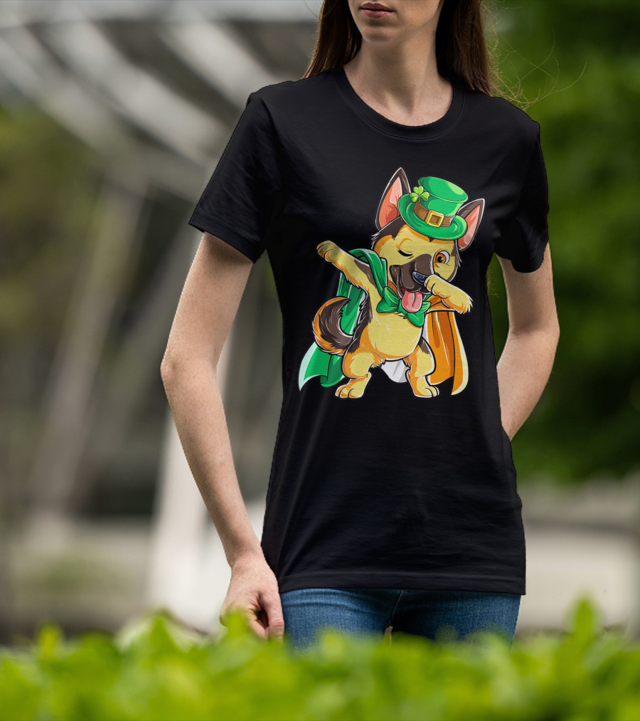 Dabbing German Shepherd Leprechaun St Patricks Day T-Shirt