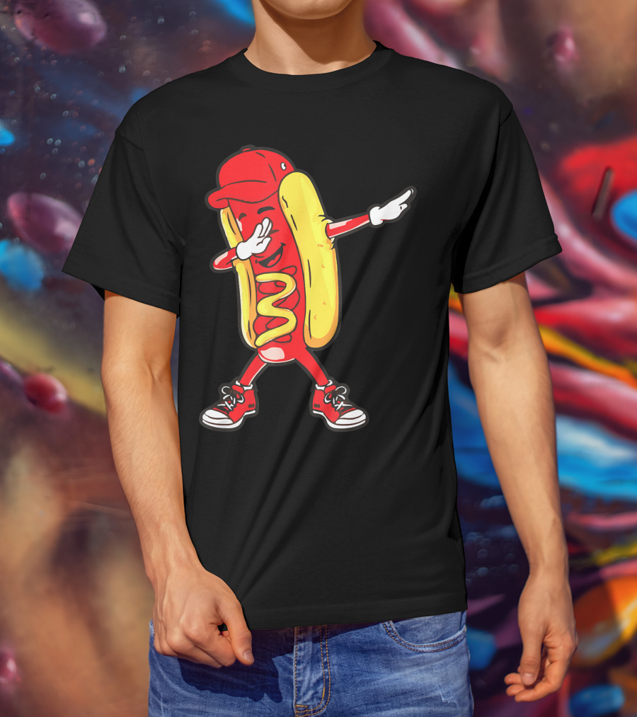 Dabbing Hot Dog Hip Hop Dance With Cap And Sneakers T-Shirt