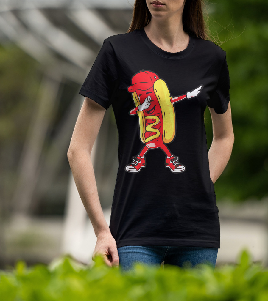 Dabbing Hot Dog Hip Hop Dance With Cap And Sneakers T-Shirt