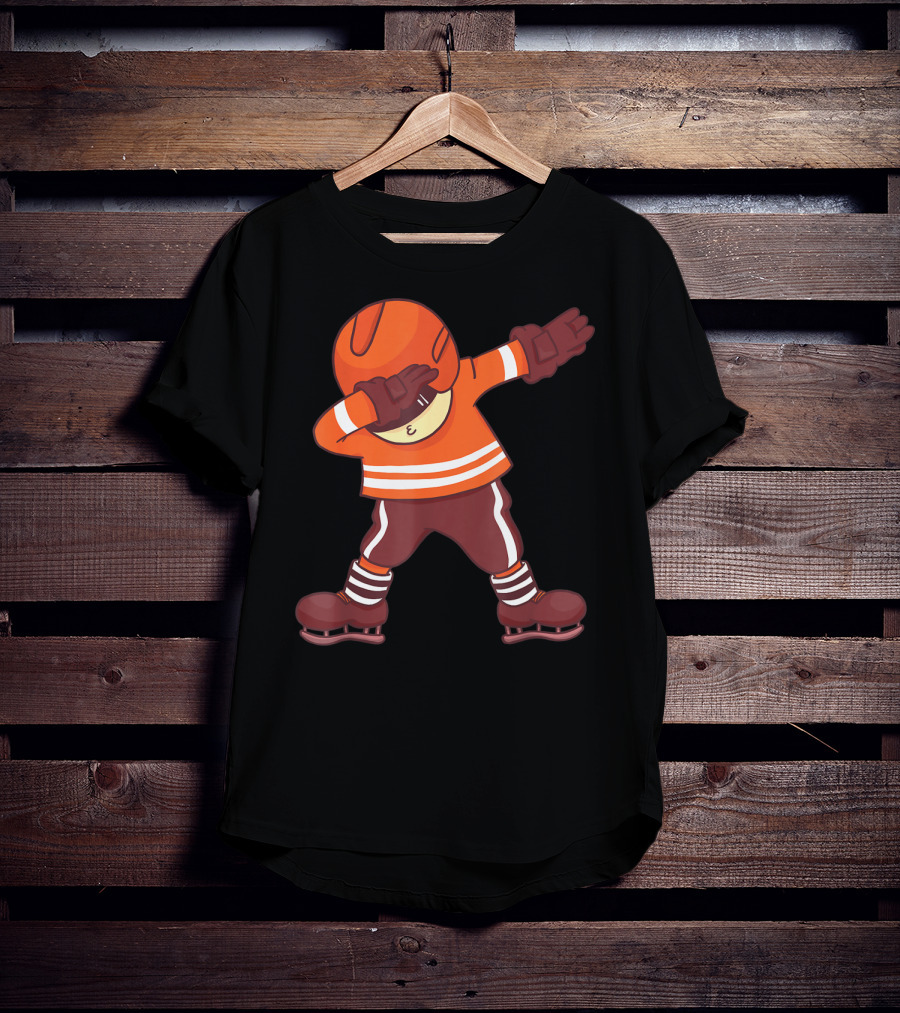 Dabbing Ice Hockey Player In Orange Gear With Striped Legs T-Shirt