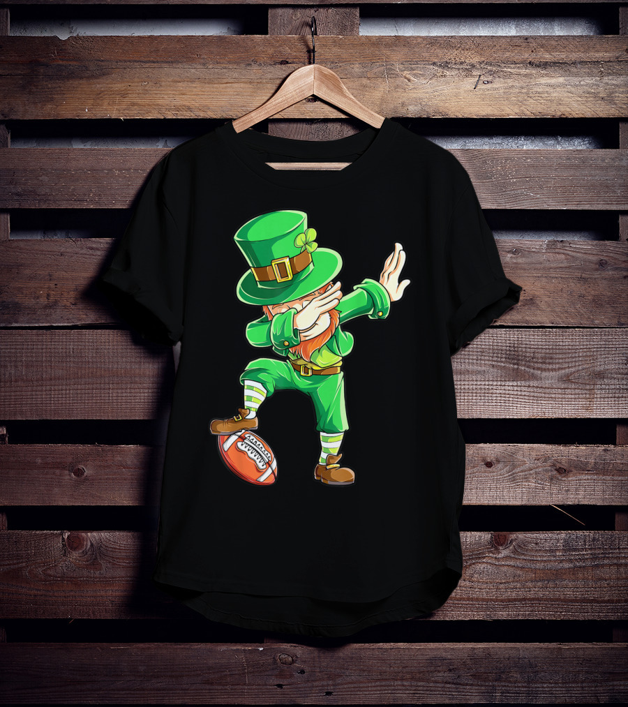 Dabbing Leprechaun On American Football Ball T-Shirt