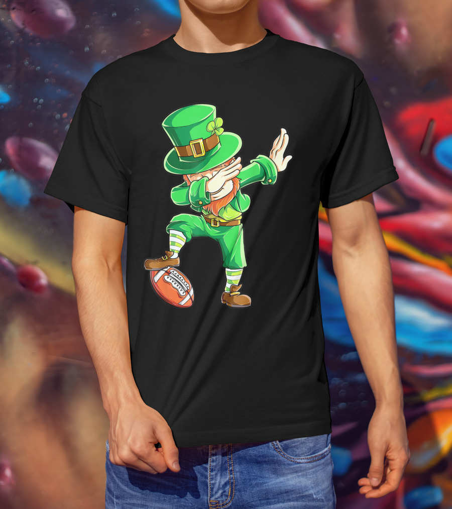 Dabbing Leprechaun On American Football Ball T-Shirt
