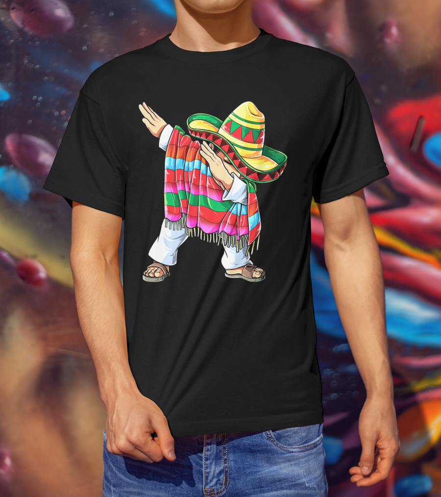 Cinco De Mayo Dabbing Sombrero Mexican Poncho Funny Dance T-Shirt