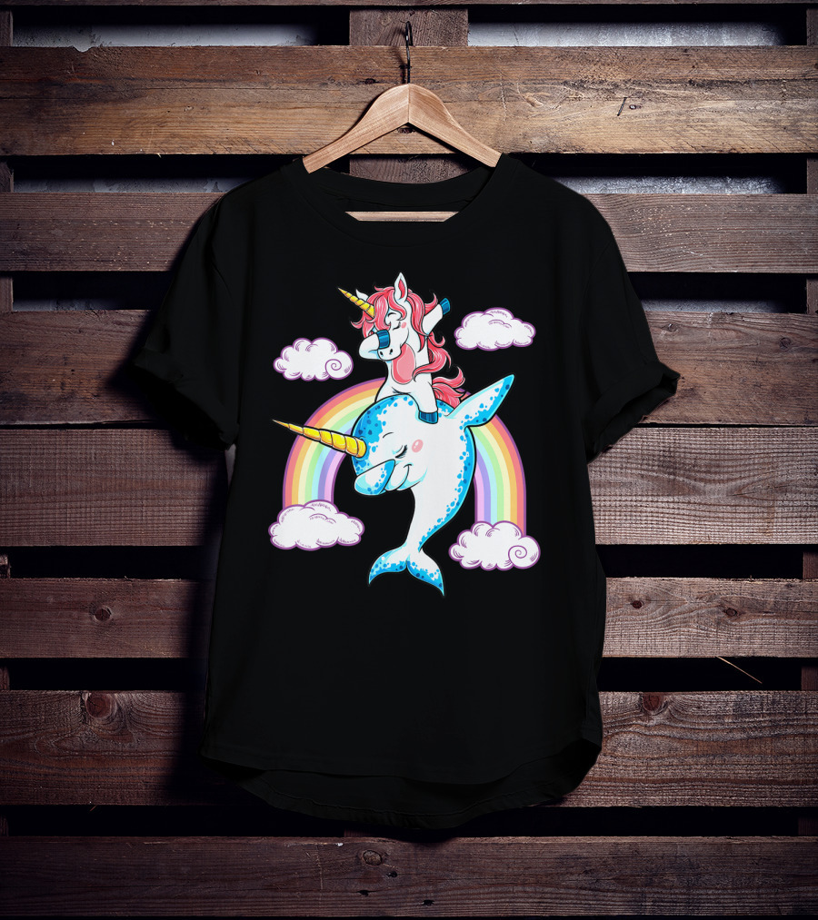 Dabbing Narwhal Unicorn Kids Rainbow Clouds Dab Squad T-Shirt
