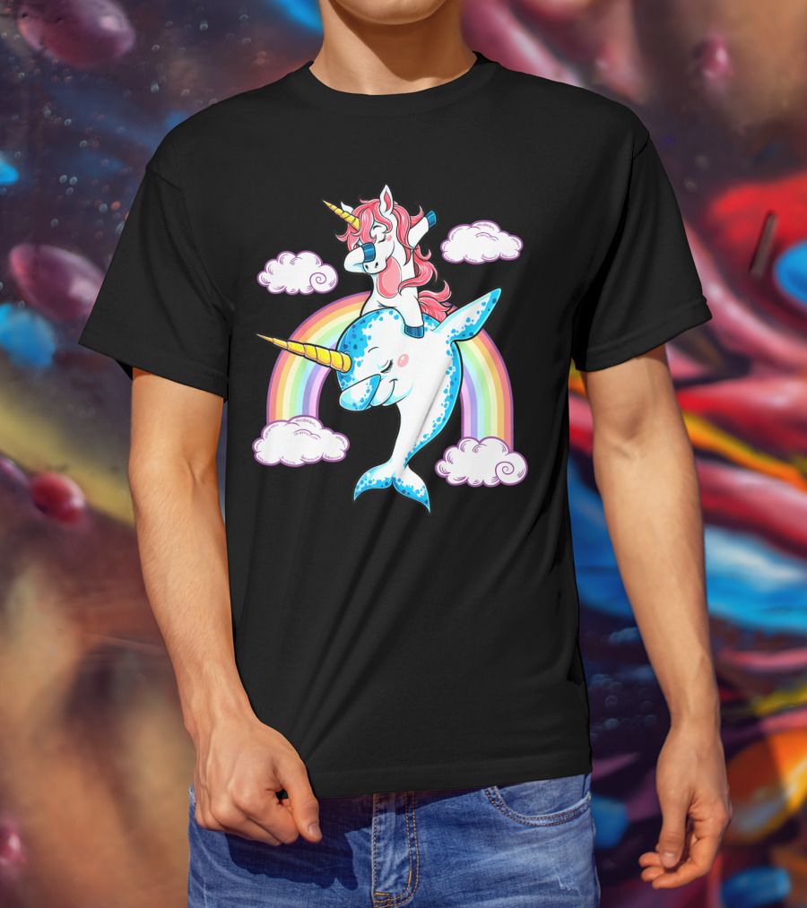 Dabbing Narwhal Unicorn Kids Rainbow Clouds Dab Squad T-Shirt