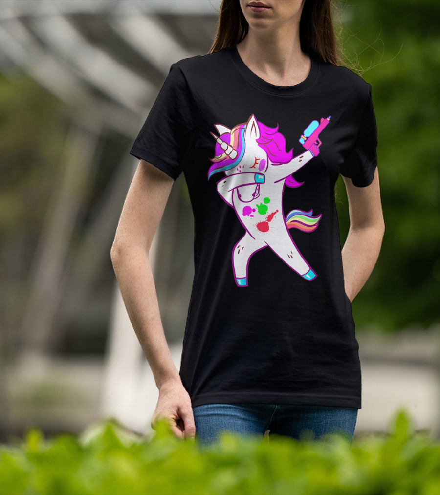 Dabbing Unicorn With Paintball Gun For Men And Teen Players T-Shirt