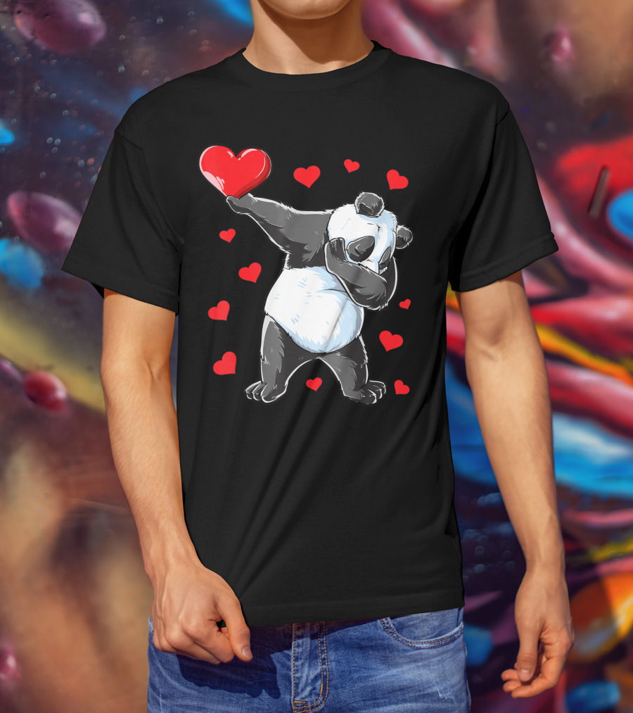 Valentines Day Dabbing Panda With Hearts Girls Bear T-Shirt