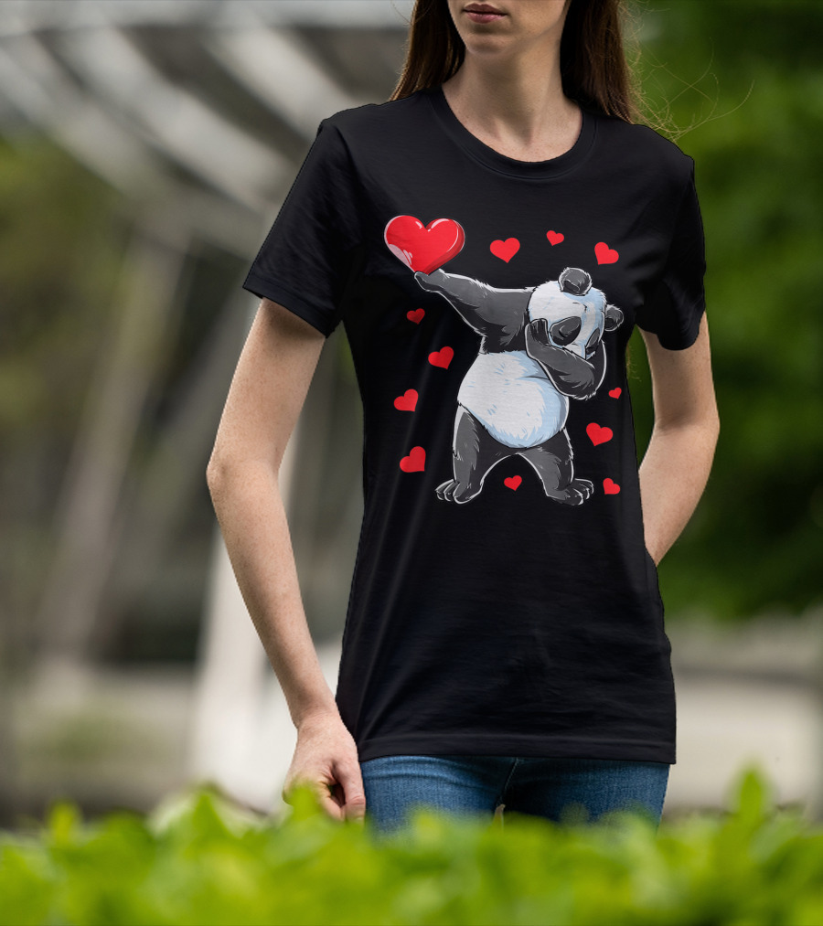 Valentines Day Dabbing Panda With Hearts Girls Bear T-Shirt