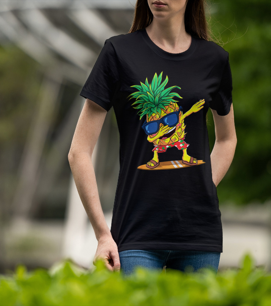Dabbing Pineapple Sunglasses Aloha Beaches Hawaiian Hawaii Surfboard T-Shirt