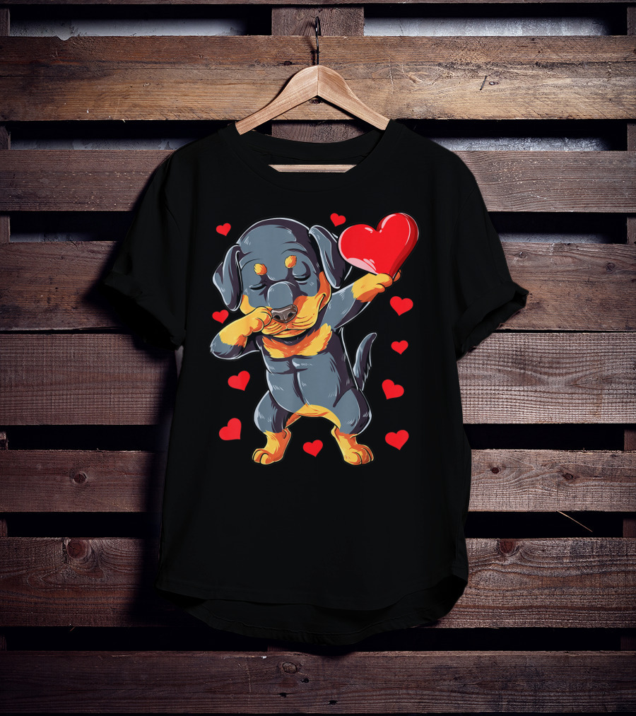 Dabbing Rottweiler Valentines Day Dog Lover Heart Dance With Love T-Shirt