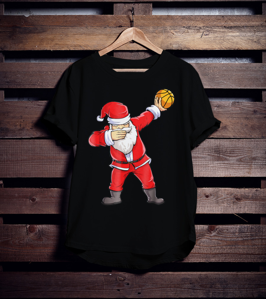 Dabbing Santa Basketball Christmas Boys Men Ball T-Shirt