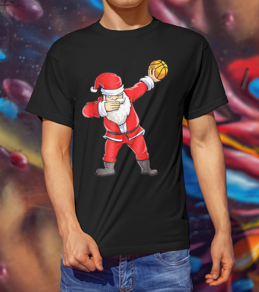 Dabbing Santa Basketball Christmas Boys Men Ball T-Shirt