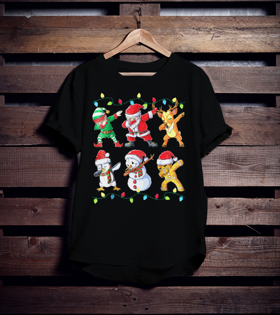 Santa Elf Reindeer Snowman Penguin Gingerbread Dabbing Friends T-Shirt