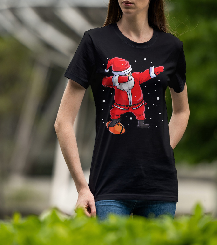 Dabbing Santa Football Christmas Snowflakes T-Shirt