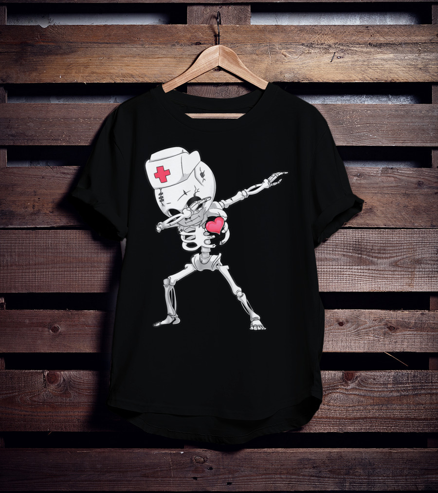 Dabbing Skeleton Nurse Xray Heart Halloween Dab T-Shirt