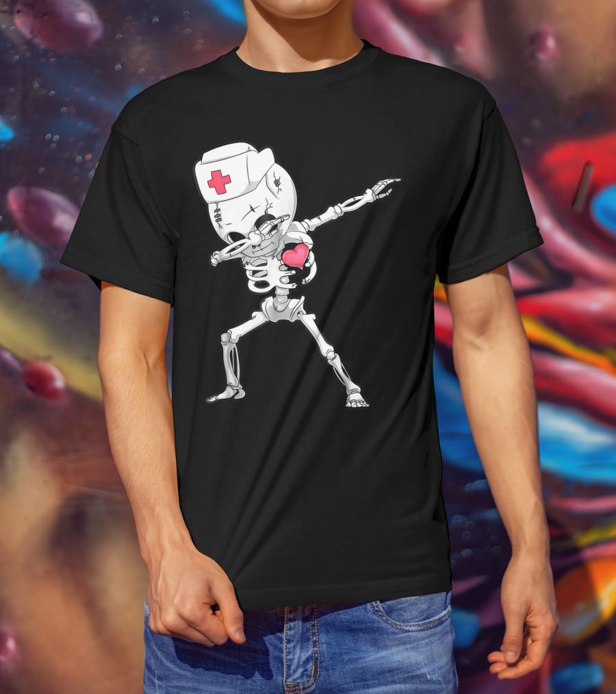 Dabbing Skeleton Nurse Xray Heart Halloween Dab T-Shirt