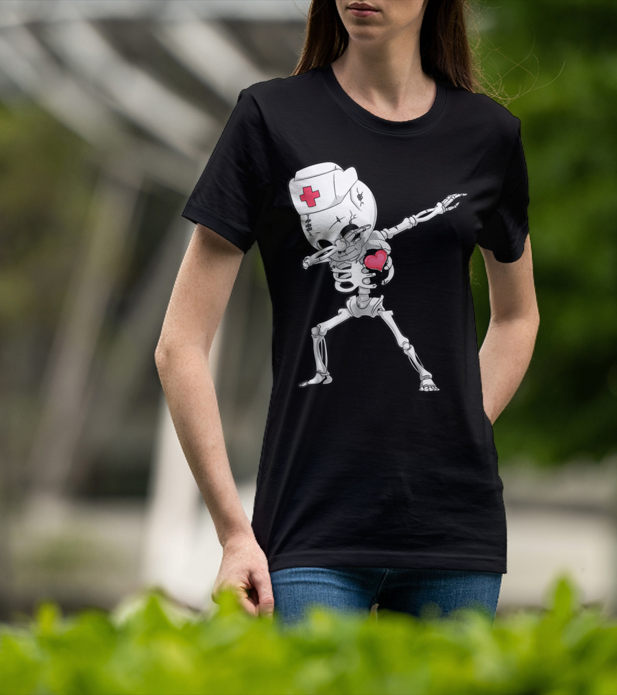 Dabbing Skeleton Nurse Xray Heart Halloween Dab T-Shirt