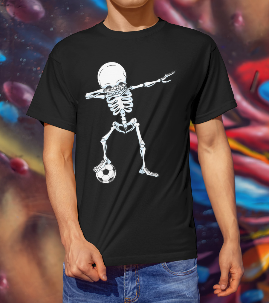 Dabbing Skeleton Halloween Soccer Skull T-Shirt