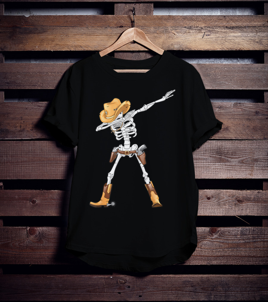Dabbing Skeleton Cowboy Halloween Kids Boys Dab T-Shirt