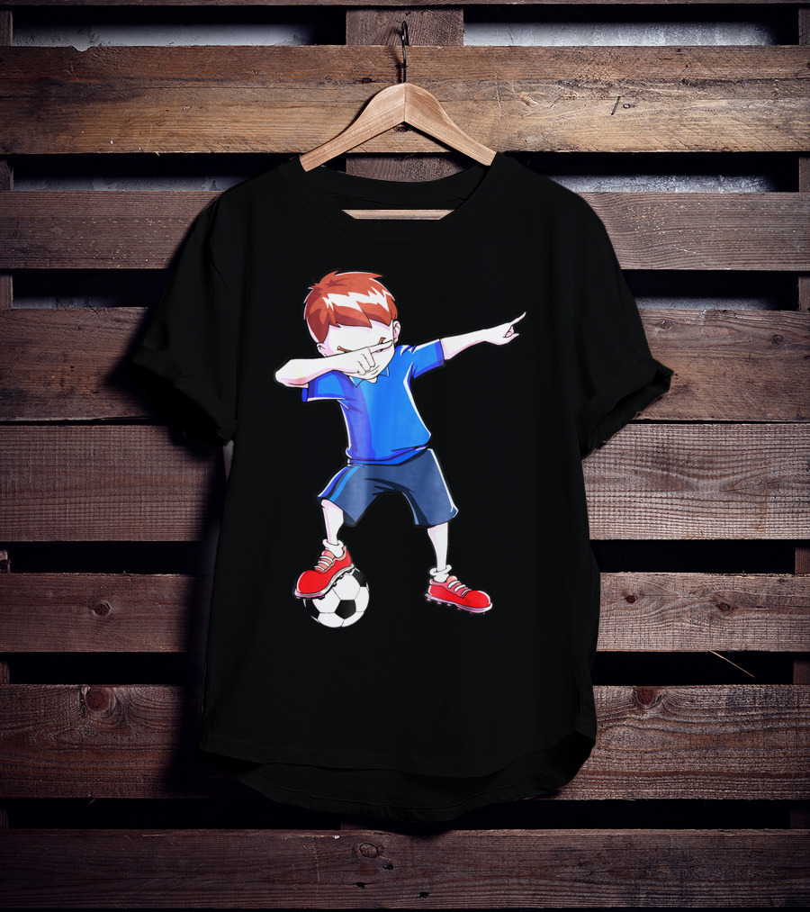 Dabbing Soccer Dab Funny Football Kid In Blue Shirt And Red Shoes T-Shirt