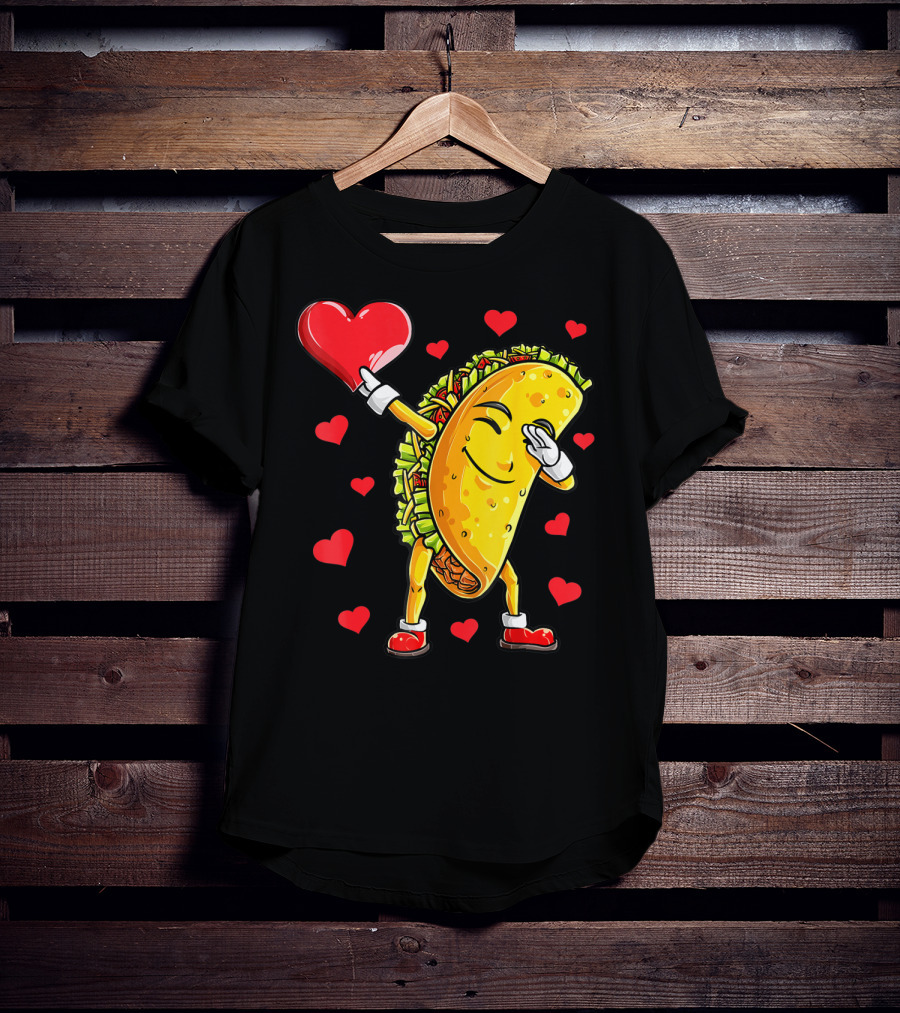 Dabbing Taco Heart Valentines Day Food Lovers Boys T-Shirt