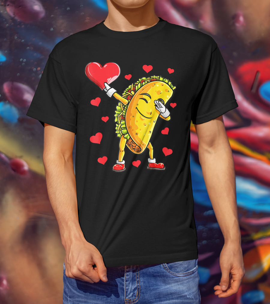 Dabbing Taco Heart Valentines Day Food Lovers Boys T-Shirt