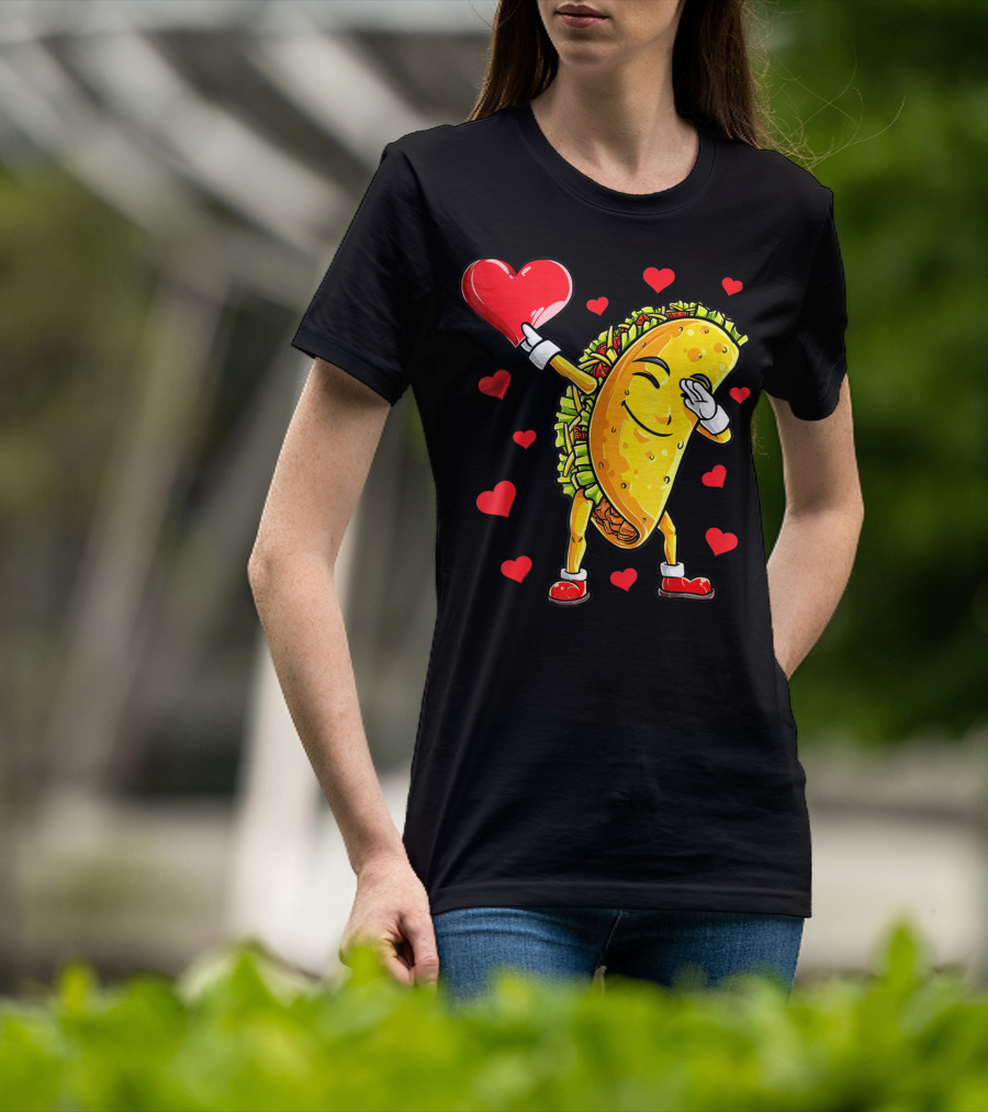 Dabbing Taco Heart Valentines Day Food Lovers Boys T-Shirt