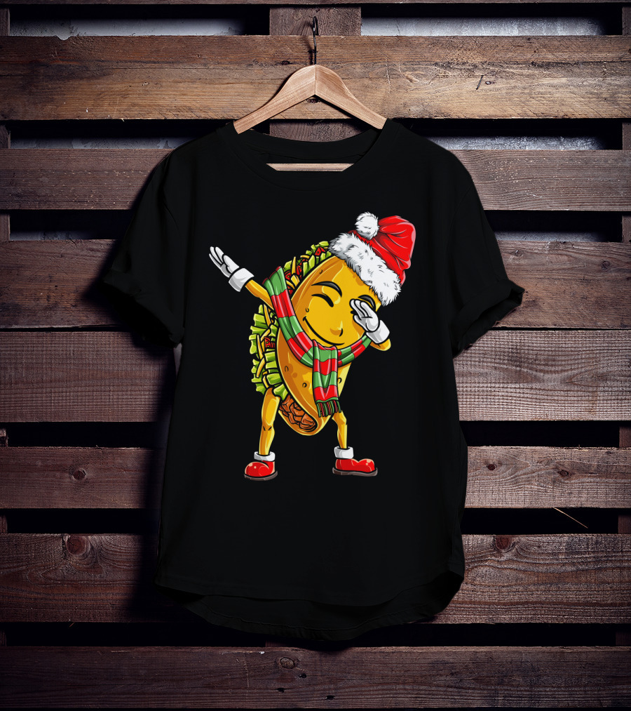 Dabbing Santa Taco With Christmas Hat And Scarf T-Shirt