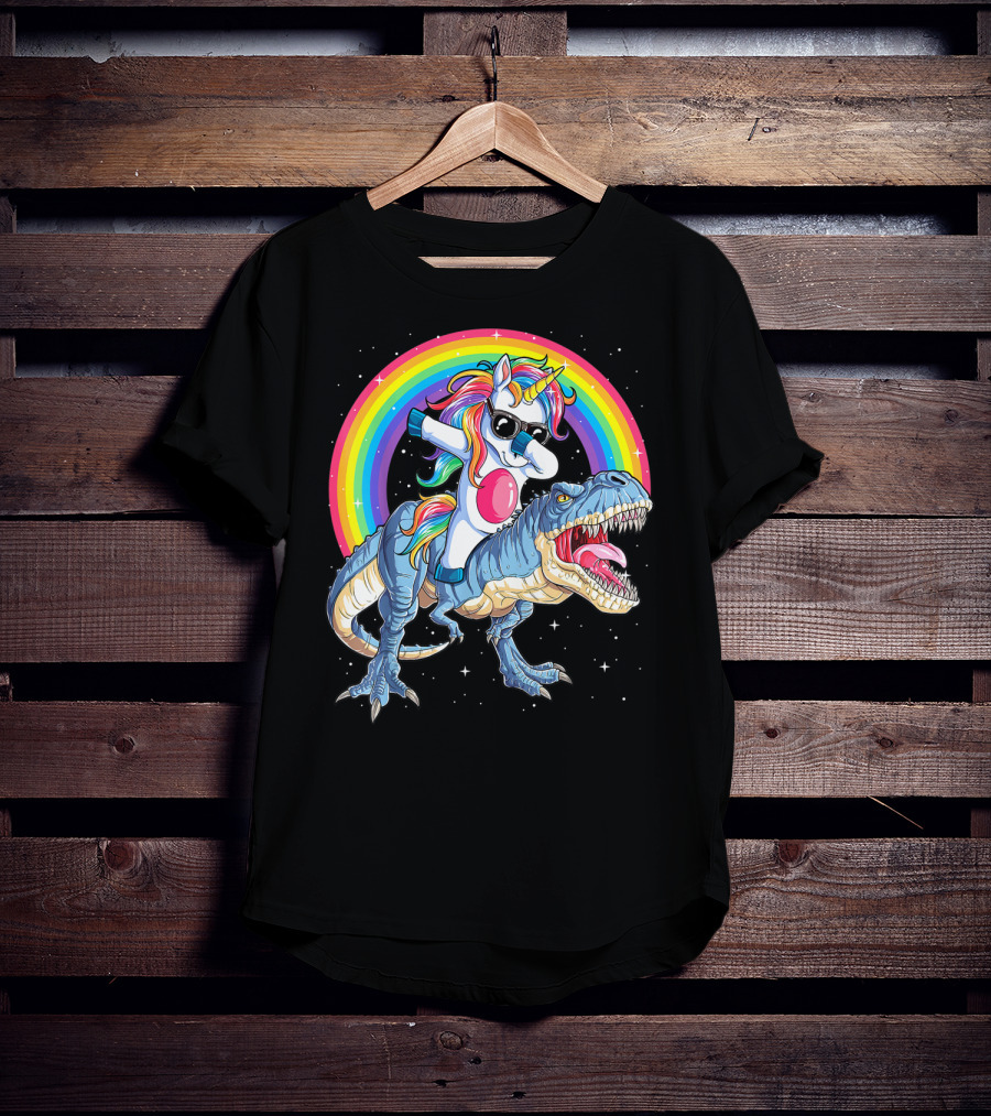 Dabbing Unicorn Dinosaur Rex Kids Girls Boys Space Rainbow T-Shirt